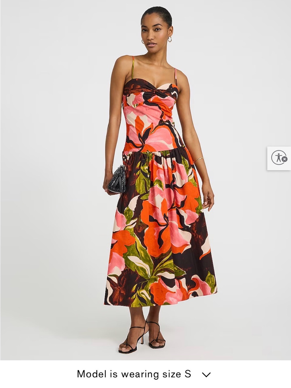 Express Floral Poplin Sweetheart Drop Waist Smocked Back Maxi Dress with Pockets